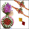 Designer Rakhi - (2no.) + Grand Flower arrangement - Click here to View more details about this Product
